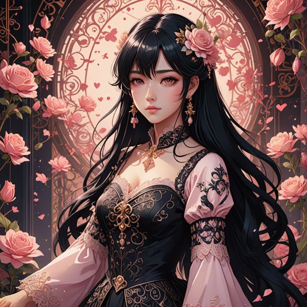 Romantic Jugenstil Girl Celebrates Valentine's Day in Vibran...