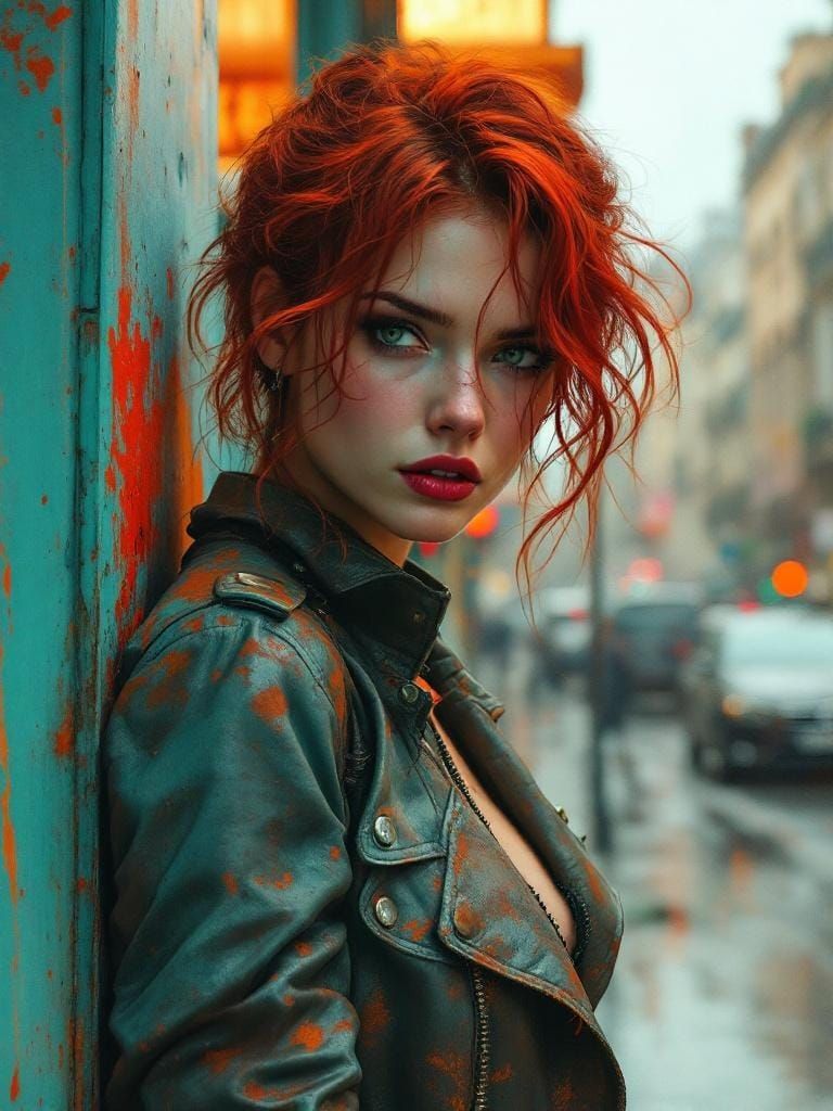 Redhead in Paris: Dynamic Digital Brushwork Painting