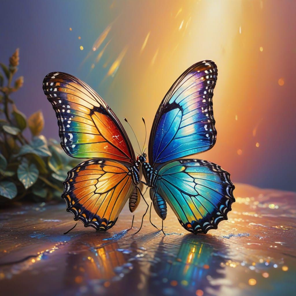 Iridescent Butterfly Wings in Hyperrealistic Oil Painting