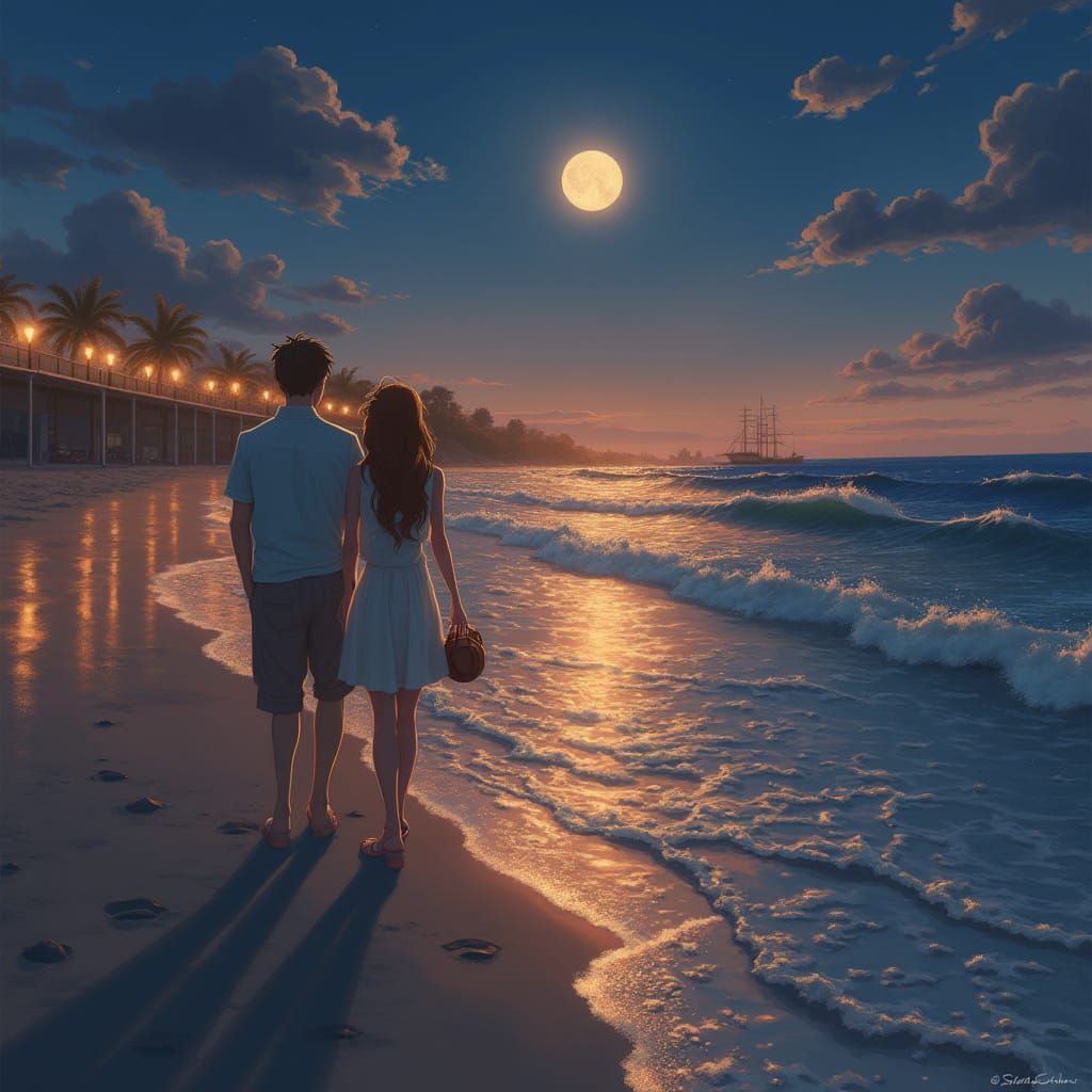 Ocean Boardwalk at Twilight: Dreamy Digital Painting