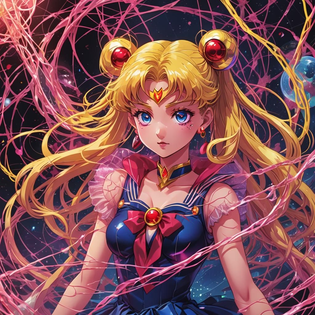 Sailor Moon Trapped in Poisoned Net: Anime Art