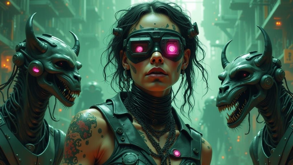Cyborg Woman in Biopunk Abattoir