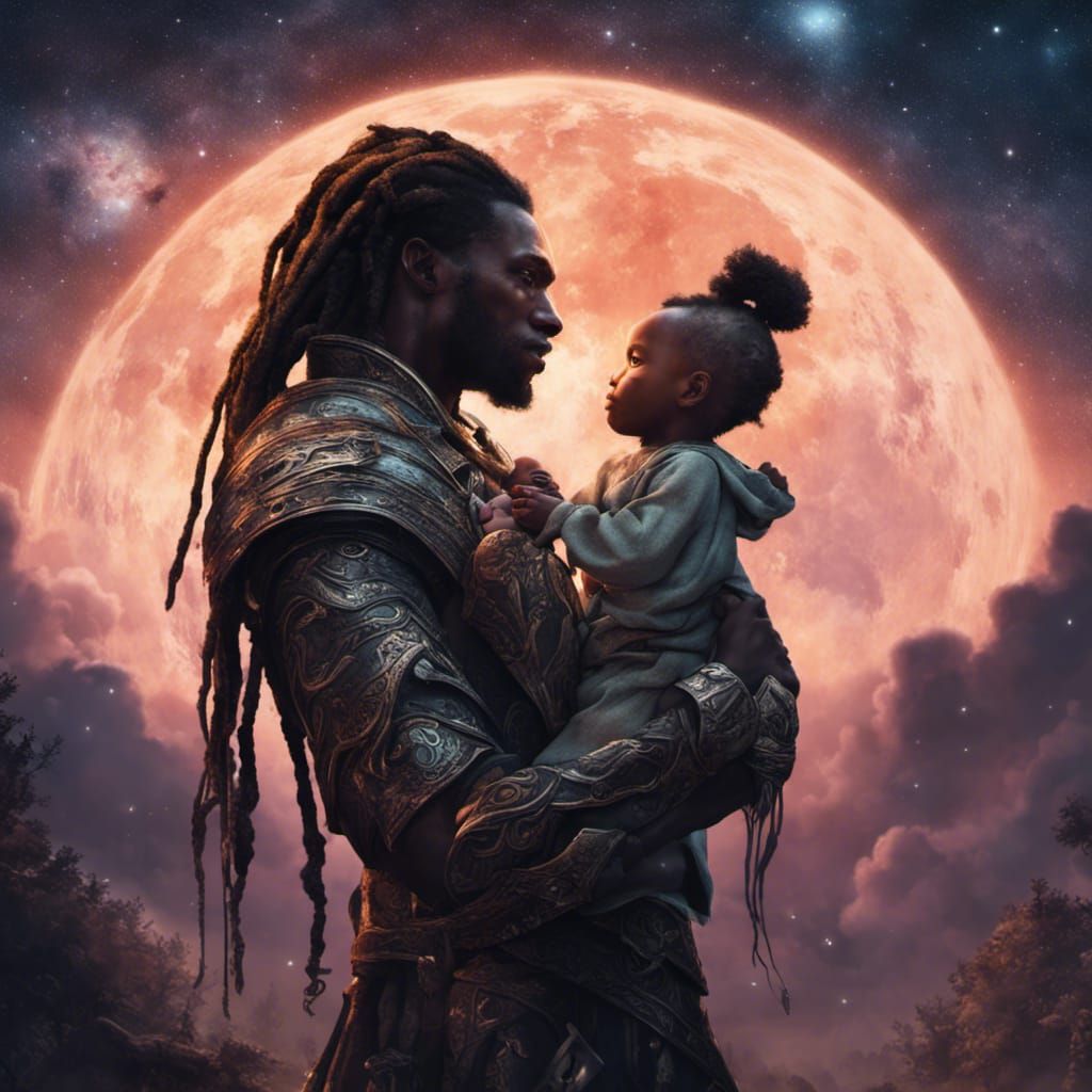 Hopeful Elf Warrior and Child: Fantasy Art