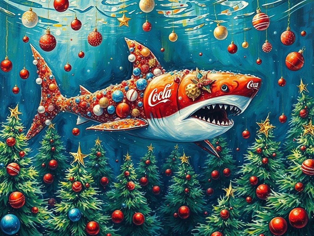 Christmas Ornament Shark Swimming in Coca Cola Sea