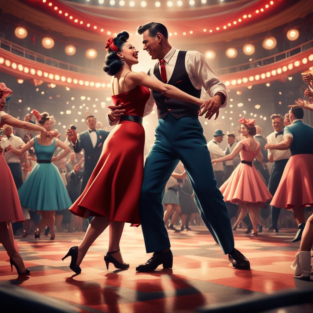 1950s Pinup and Man Dancing Rockabilly