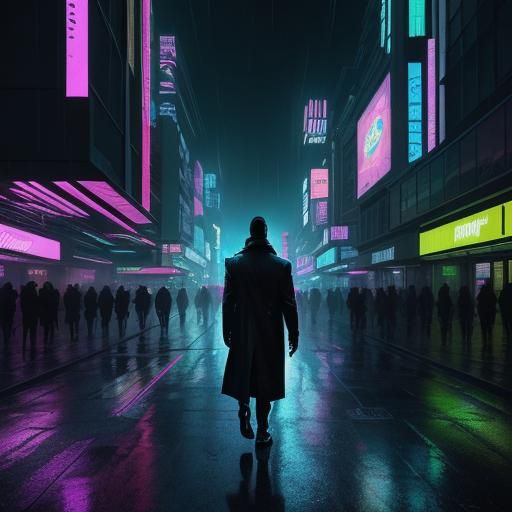 Neon-Lit Cyberpunk Cityscape in Digital Art Style