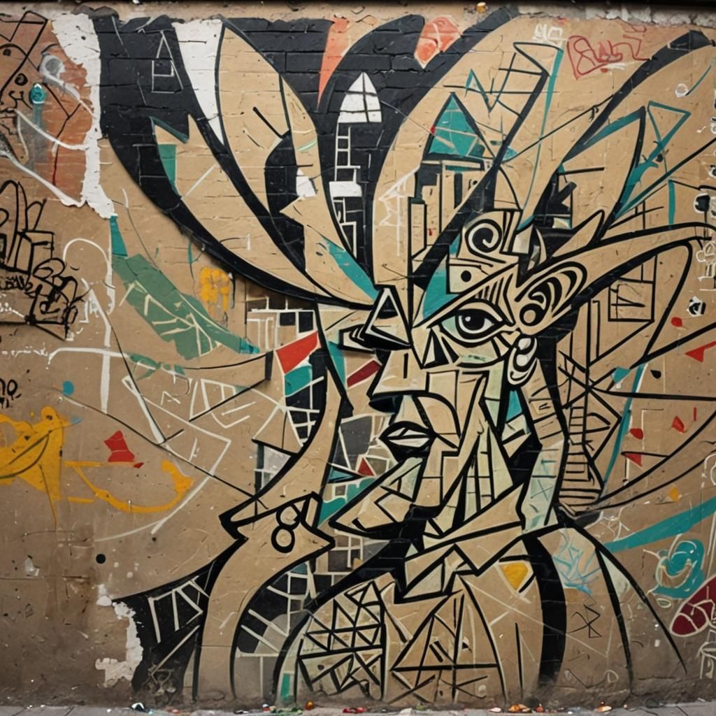 Cubist Stencil Art in Urban Banksy Style