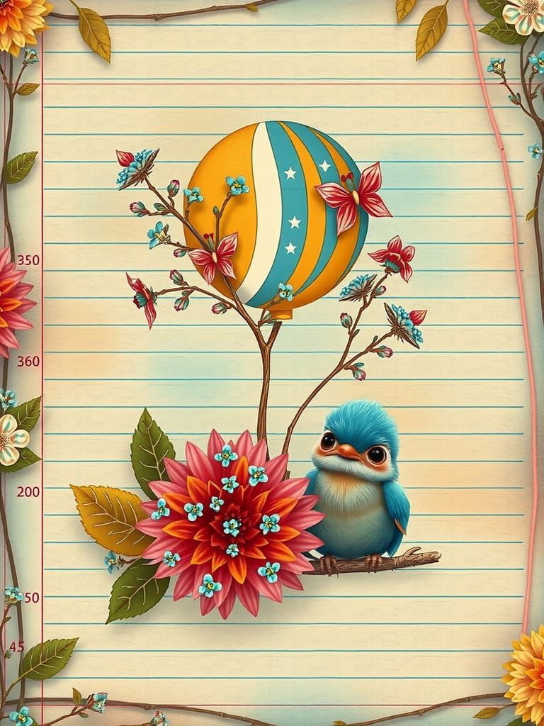 Whimsical Fluffy Bird in Enchanted Blue Wildflowers