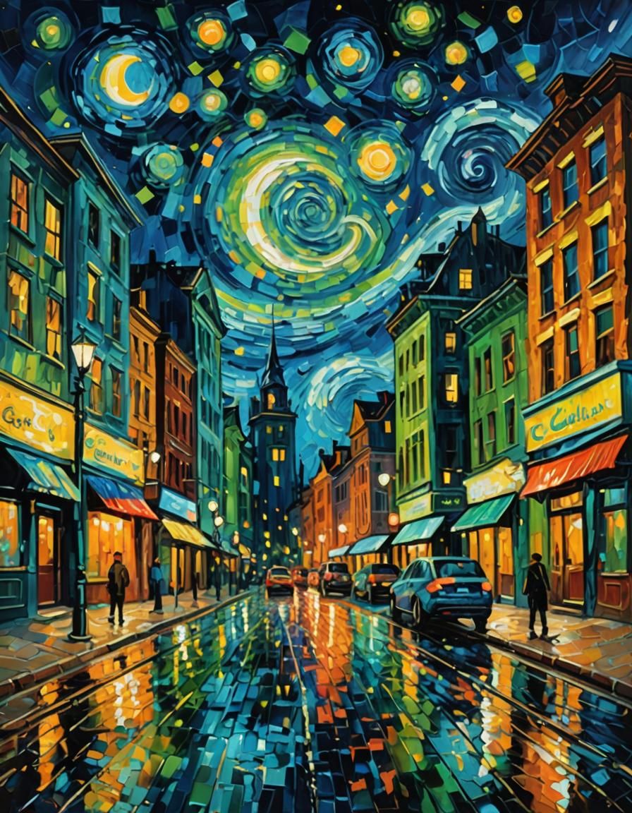 Neon Cityscape in Post-Impressionist Style