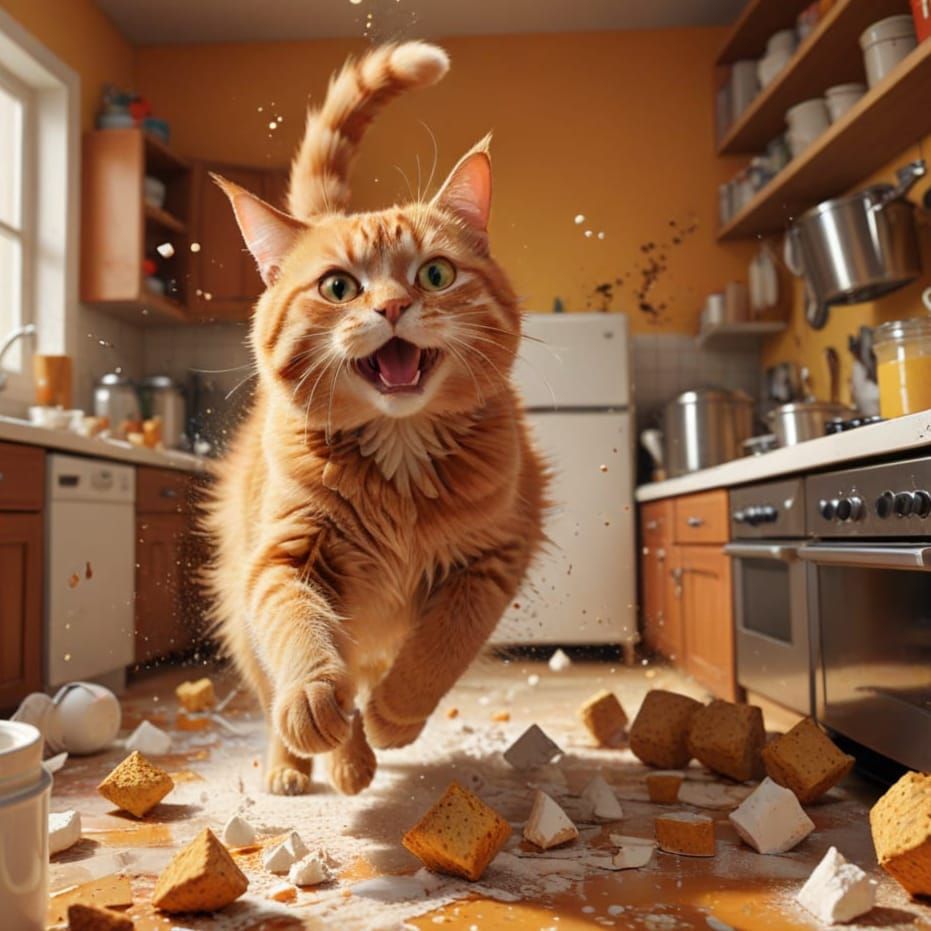 Mischievous Ginger Cat Creates Kitchen Chaos