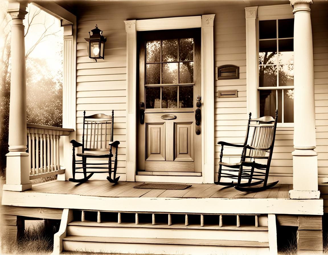 Vintage Sepia Front Porch in Soft Light