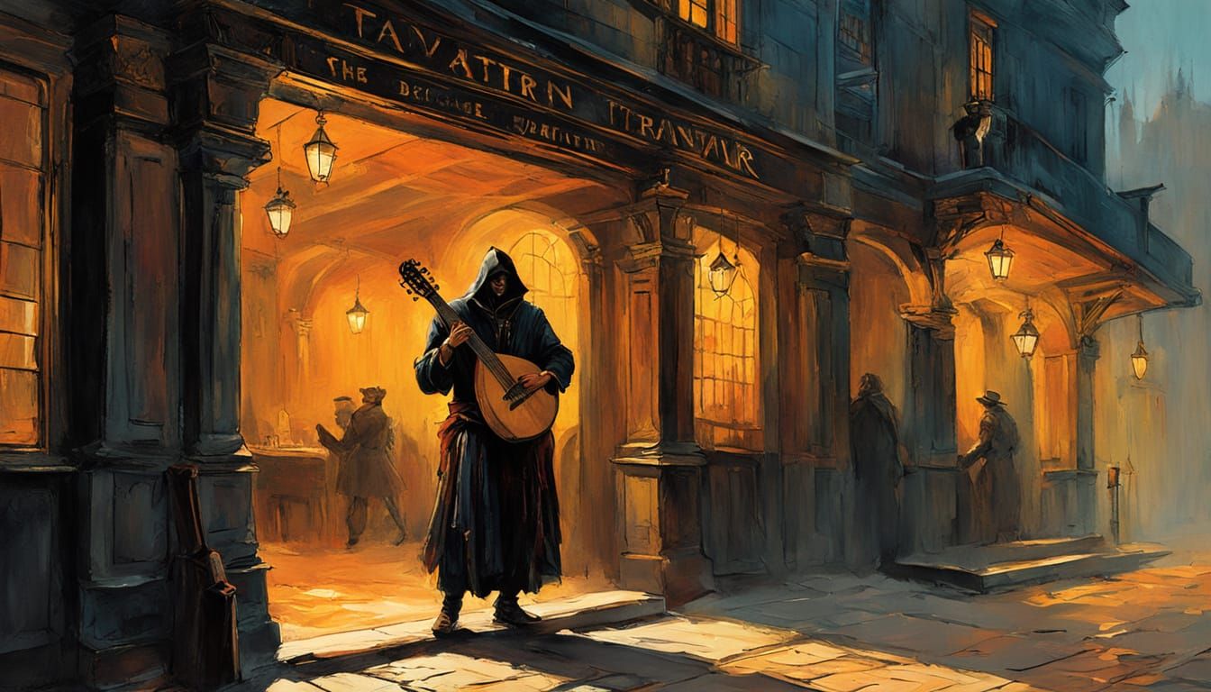 Gothic Tavern Musician in Golden Hour Light
