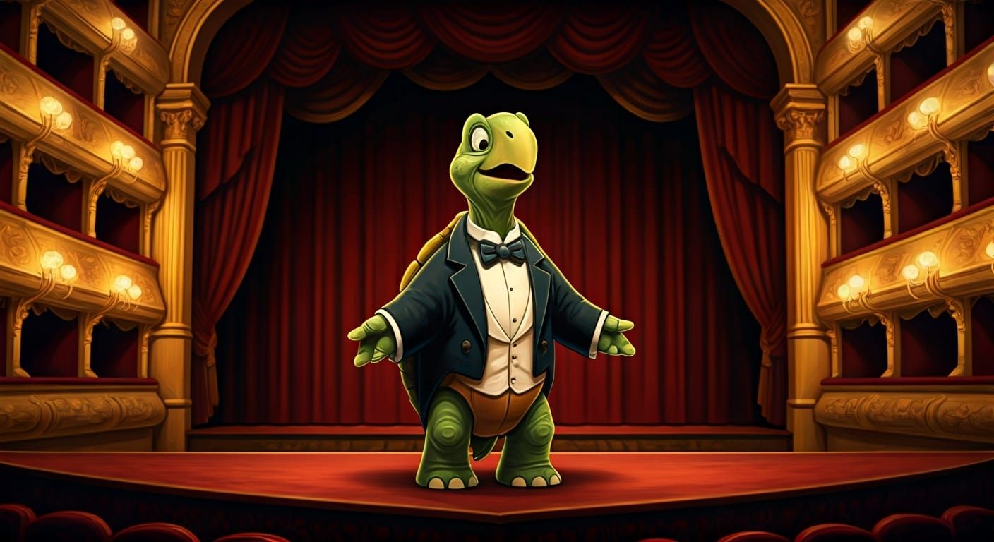 Turtle Opera Singer in Animated Style