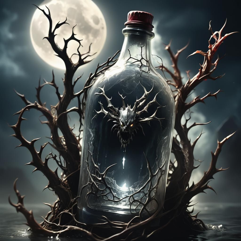 Demonic Crystal Bottle in Maximalist Digital Painting