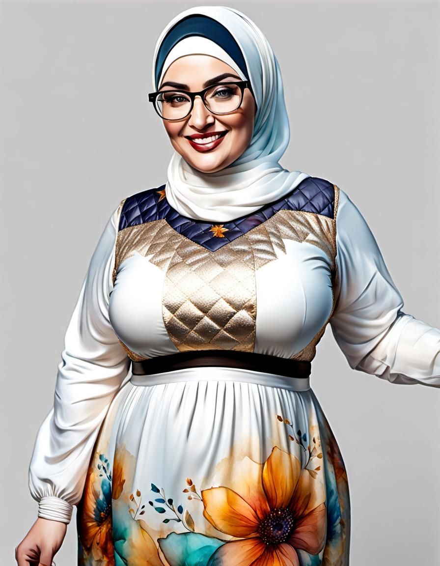 Friendly Hijabi Woman Portrait in Alcohol Ink Style