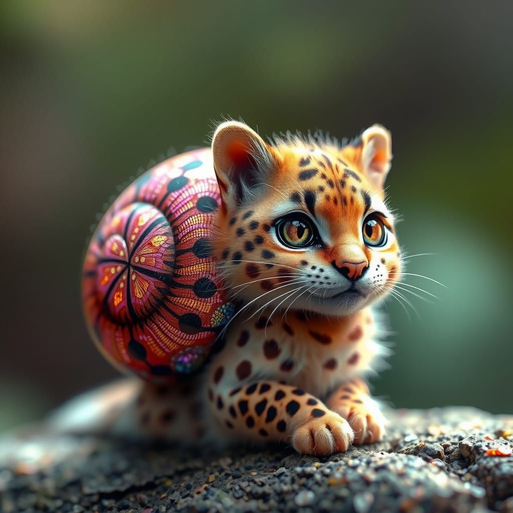 Whimsical Cheetah Snail Fairy Pet in Vibrant Colors