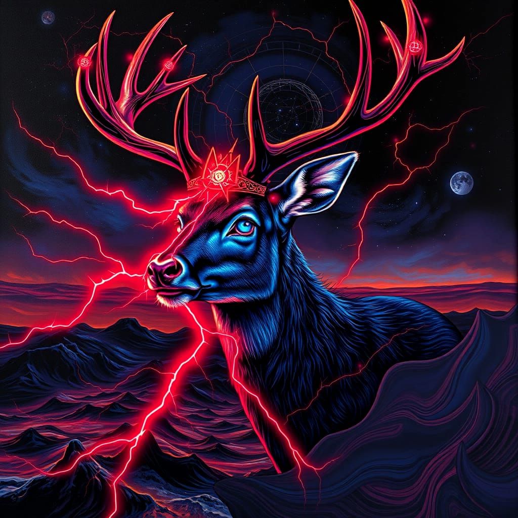 Mystical Buck Soaring Across the Night Sky