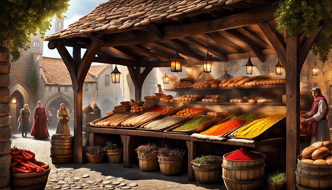 Medieval Market Stall with Miscellaneous Goods