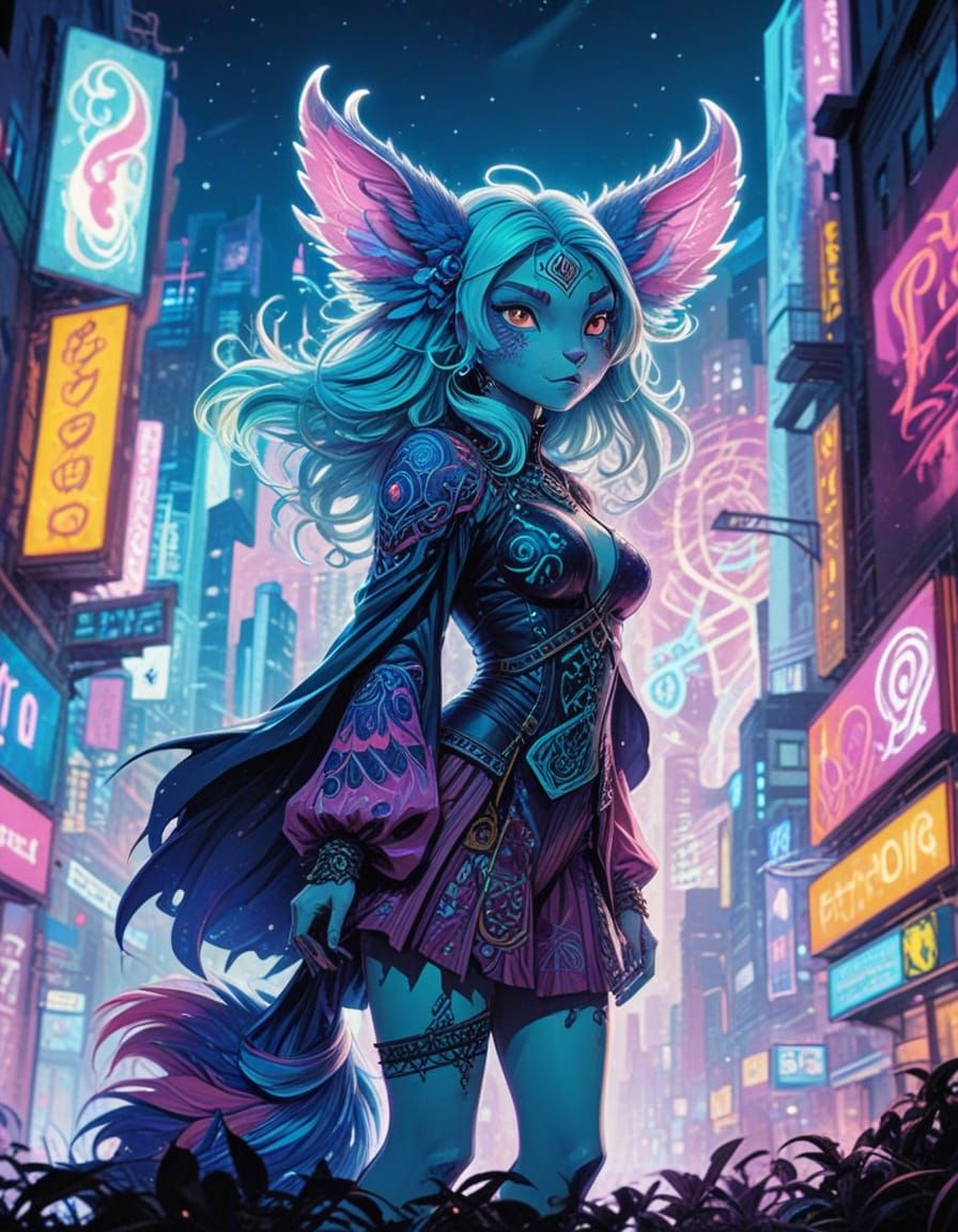 Supernatural Fashionista in Vibrant Comic Book Style