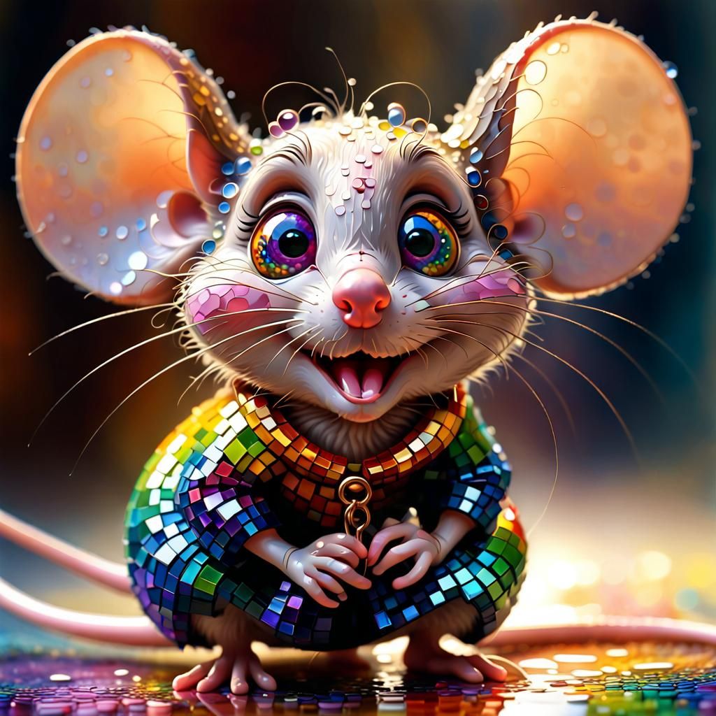 Cartoon Mouse Portrait in Neo-Impressionistic Style
