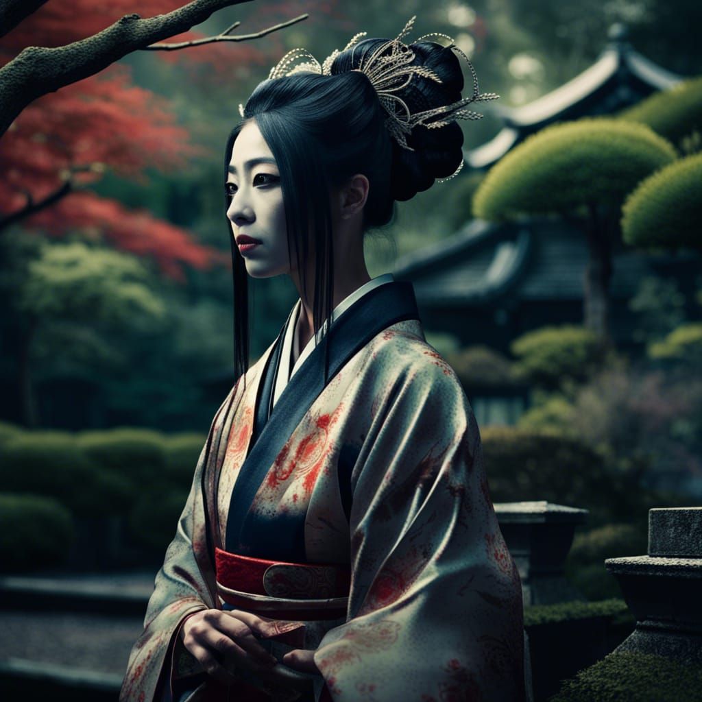 Eerie Japanese Ghost Woman in Garden