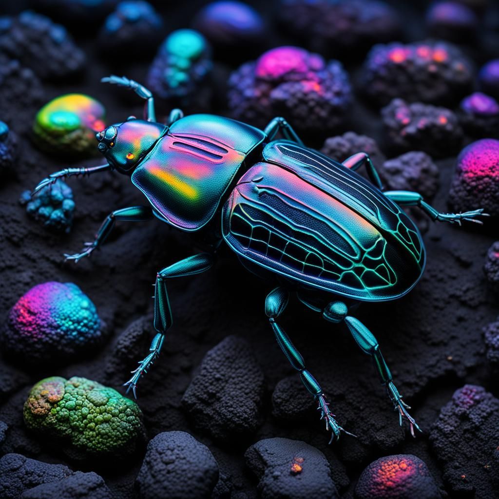 Macro Photograph of Fluorescent Beetle in Giger Style