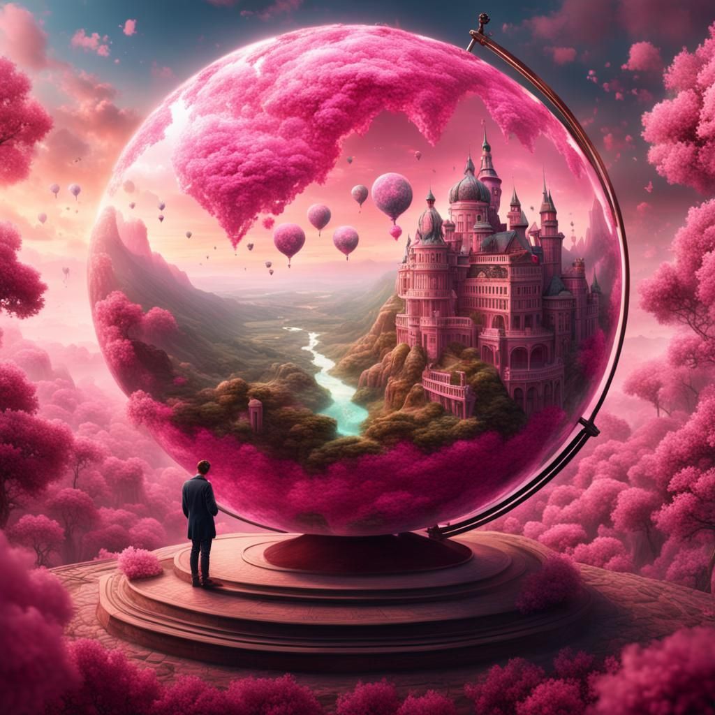 Hopeless Romantic Inside Pink Globe: Digital Matte Painting