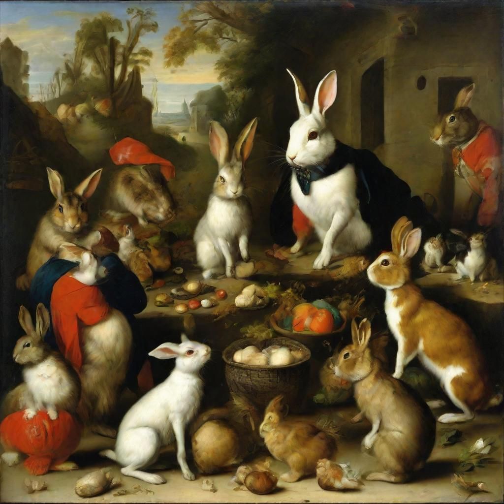 Famine Superstition: Rabbits in Village, Baroque Surrealism