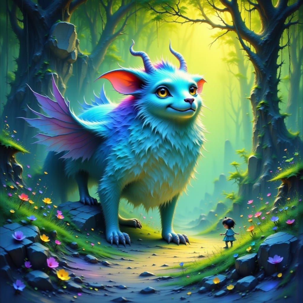 Ethereal Beast in Enchanted Glade: CGI Cartoon