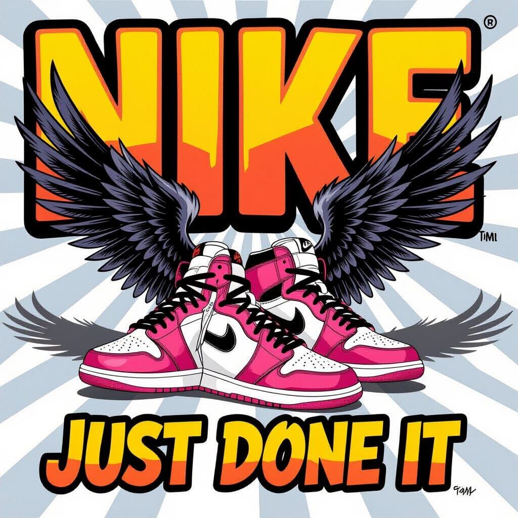 Hot Pink Nike Shoes with Raven Wings in Street Art Style