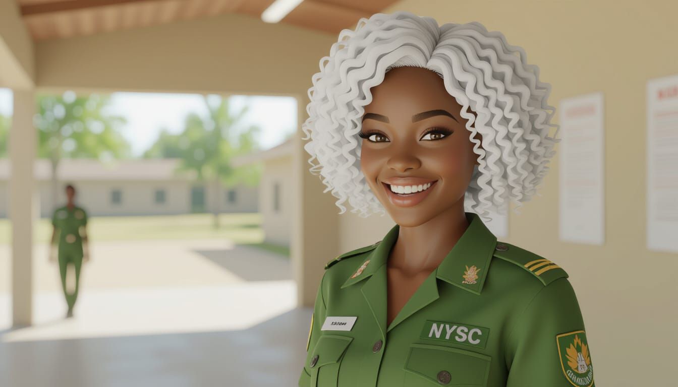 Beautiful African Woman in NYSC Uniform, Animated Style