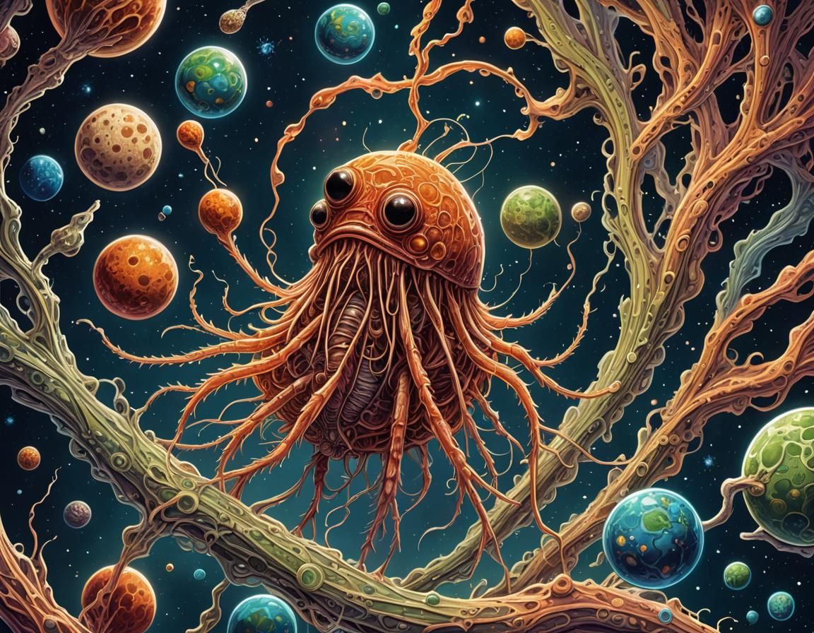 Rotifer Swallowing Planet in Space: Microscopic Comic Art