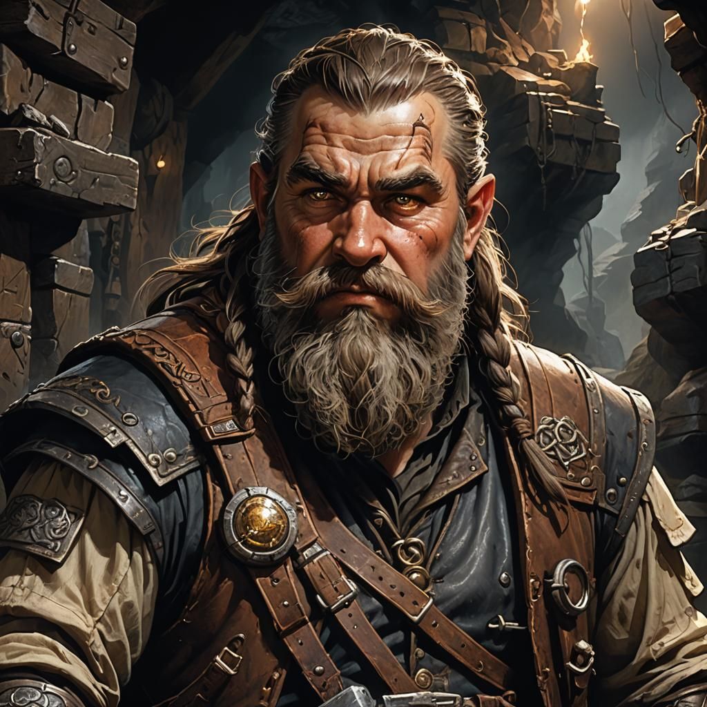 Dwarf Mine Guardian in Dark Fantasy Style