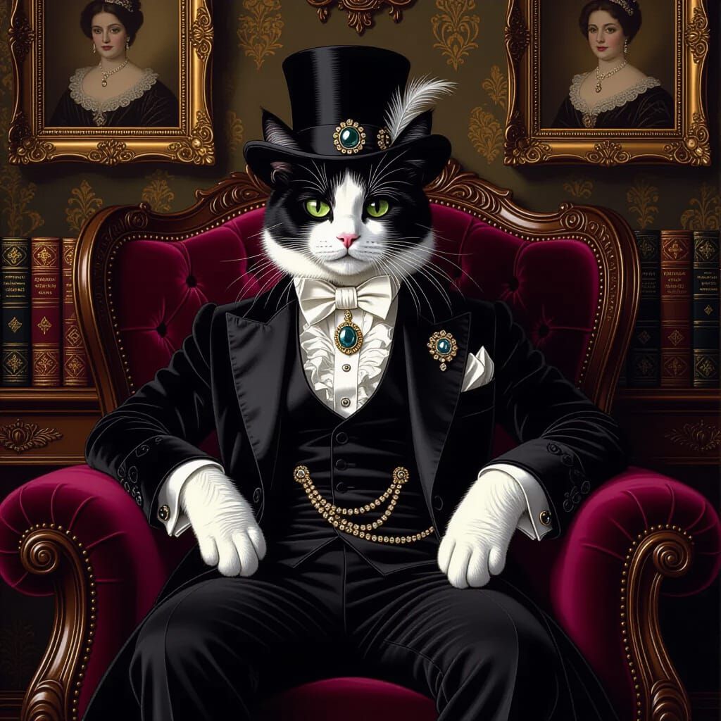 Regal Cat Portrayed as Silent Generation in Elegant Style