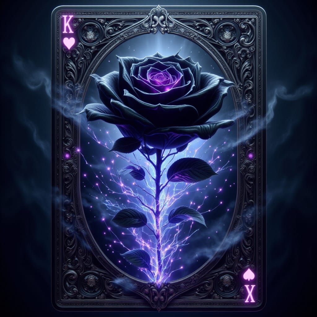 Black Rose with Indigo Veins in Neon Noir Style
