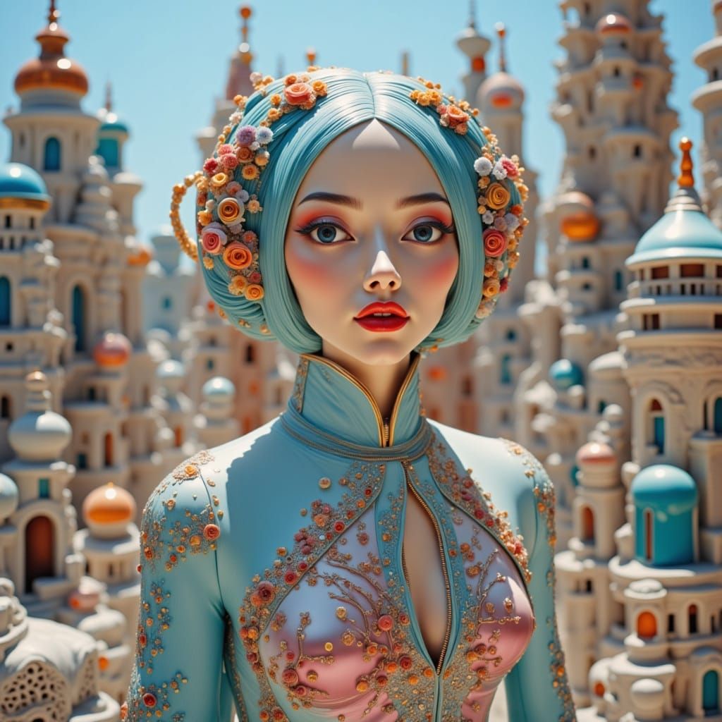 Surreal Sci-Fi Goddess in Porcelain Town