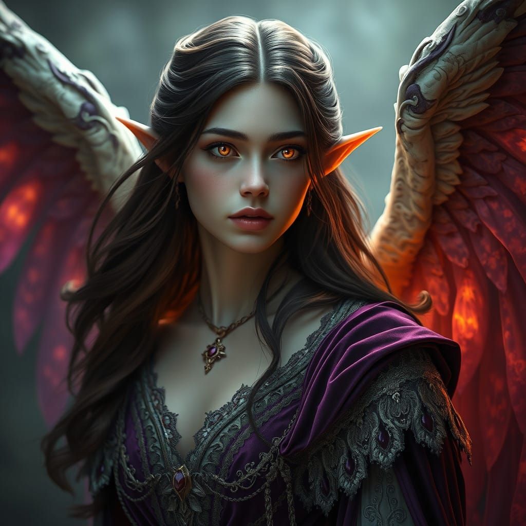 Ethereal Dark Fantasy Queen Ascends with Vibrant Wings