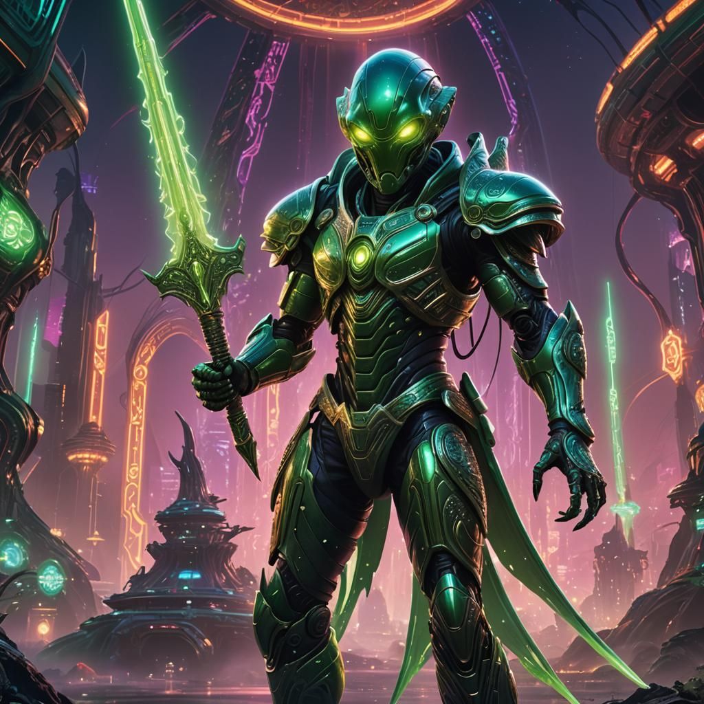 Green Alien Warrior Concept Art on Alien Planet