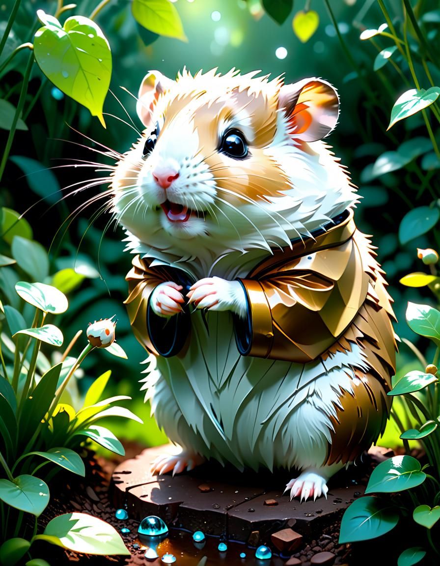 Hamster Sculptor in Garden: Digital Art