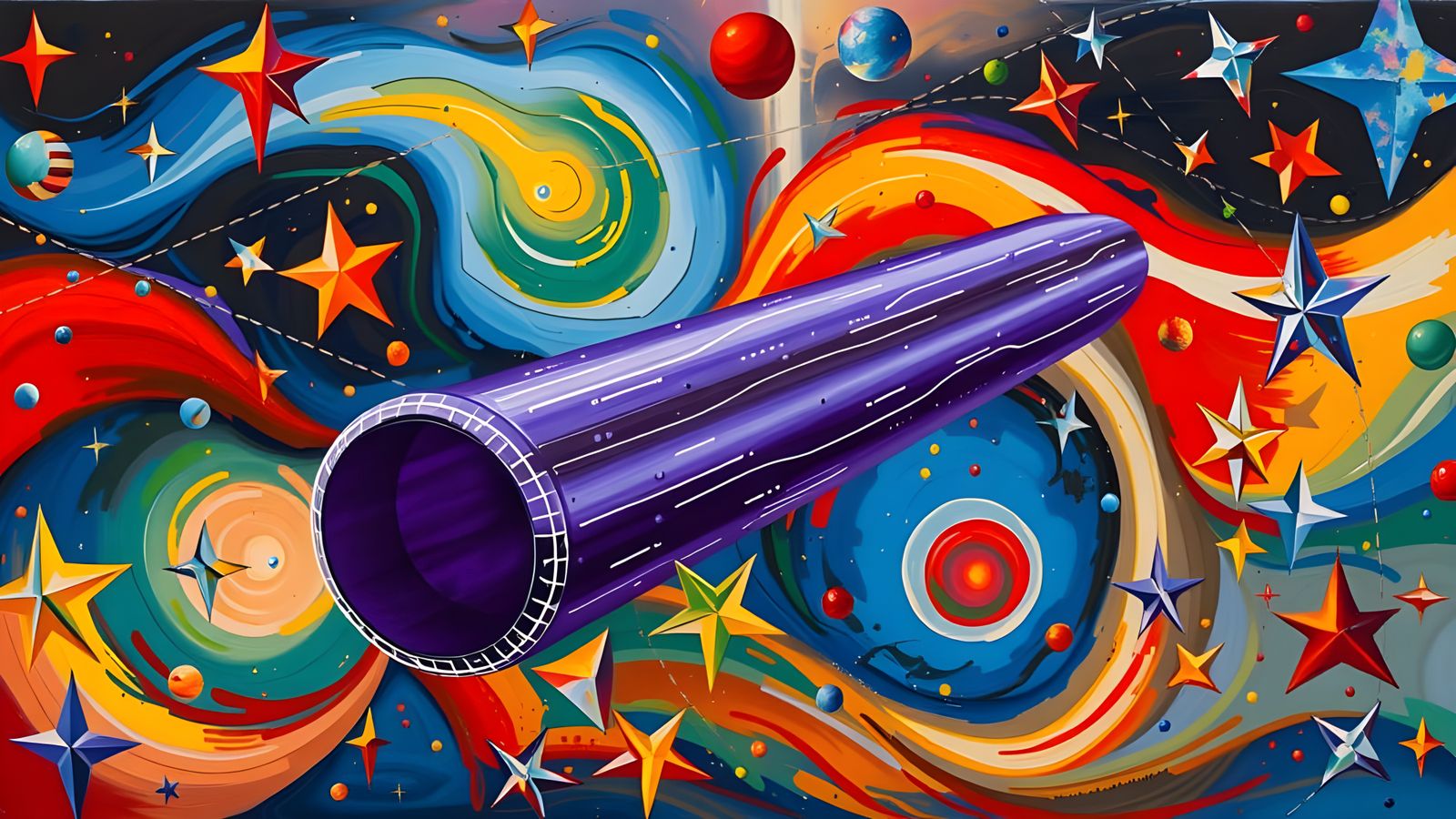 Vivid Cylinder Races Through Impasto Cosmos