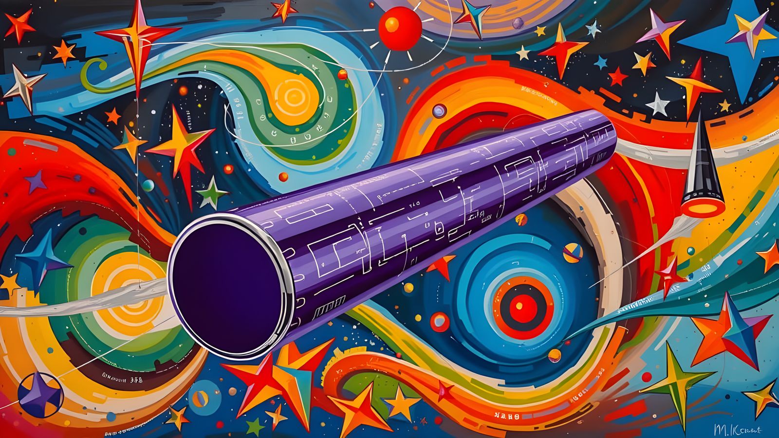 Reflective Cylinder Races Through Impasto Cosmos