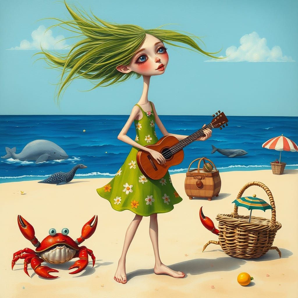 Whimsical Beach Party Scene in Vibrant Colors