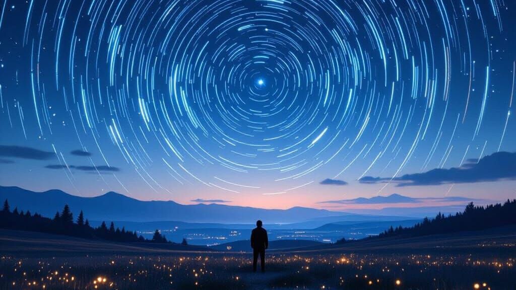 Star Trails Over Galaxy: Minimalist Digital Art