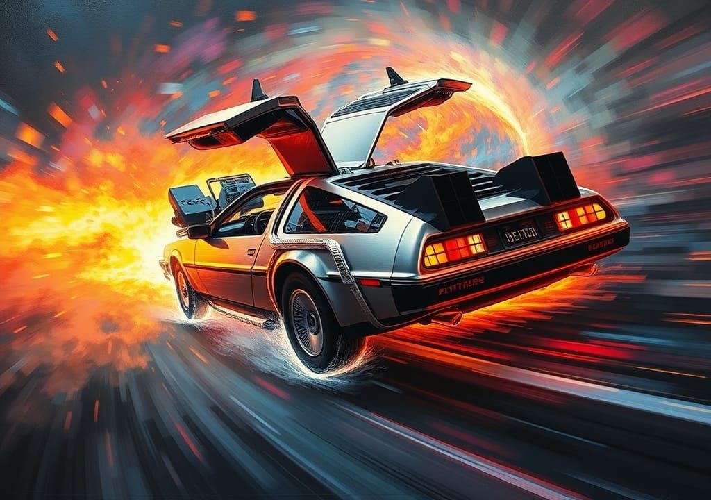 DeLorean Time Machine Blasts Through Vortex