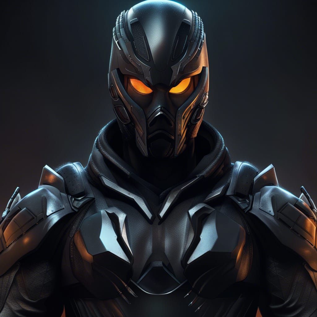 Futuristic Tire Mask Hero in Black Armor