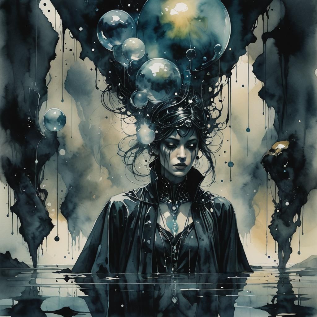 Dark Surrealist Oracle in Moody Watercolor