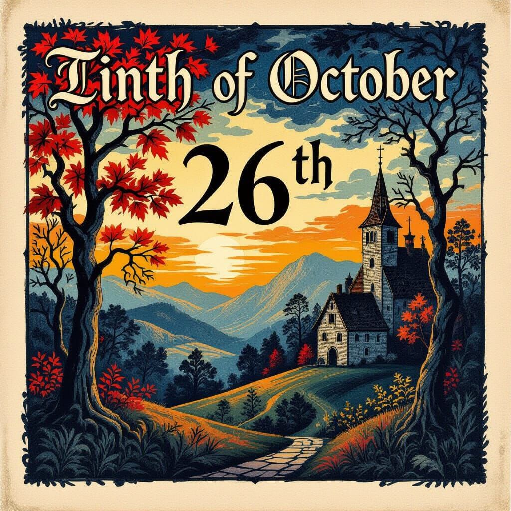 Vintage October Calendar Page with Gothic Lettering
