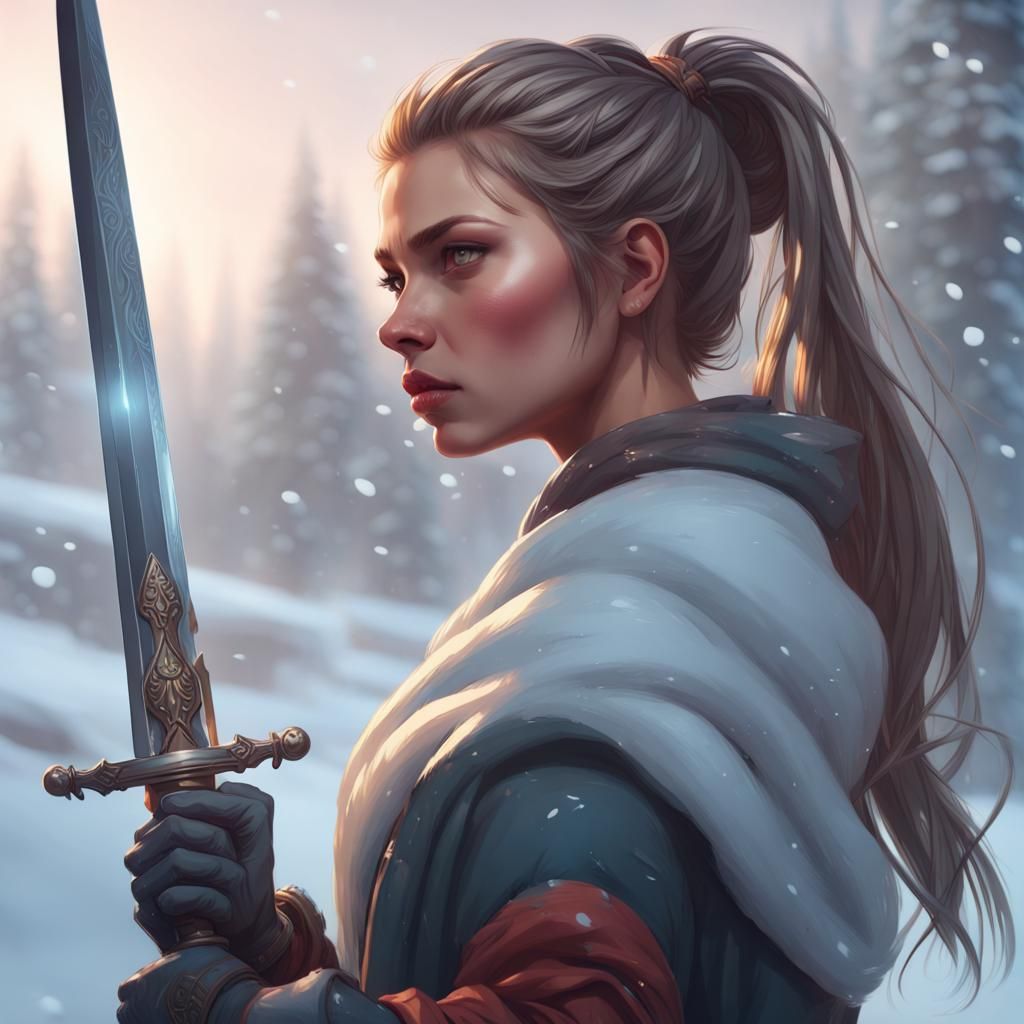 Snow Warrior Portrait in Art Nouveau Style