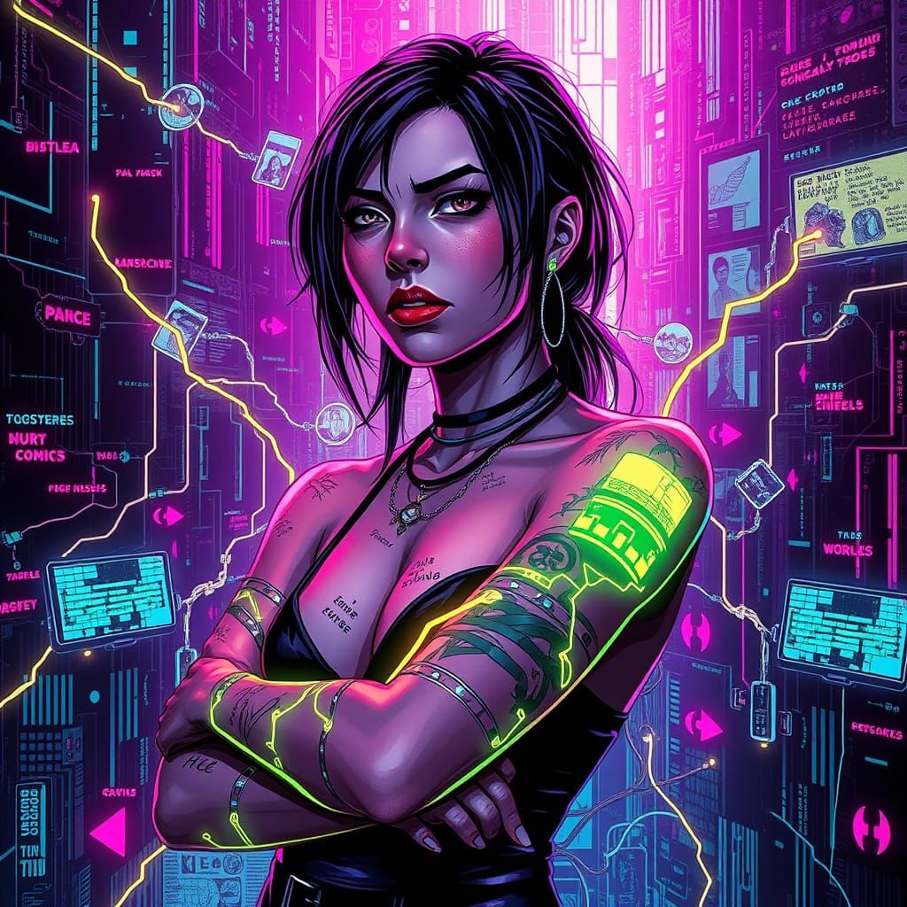 Cyberpunk Warrior Decoding Chaos in Digital Landscape