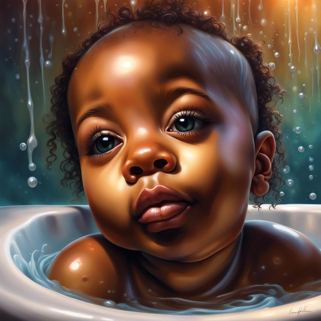 Airbrush Hip Hop Style Baby Girl in Tub